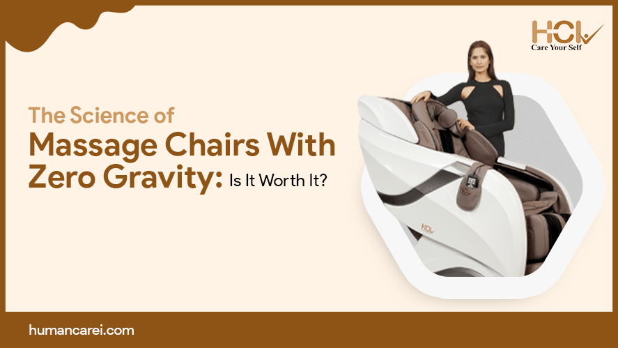 A woman relaxing on a luxurious Massage Chairs With Zero Gravity from Human Care International, designed for full body relaxation, stress relief, and improved posture.